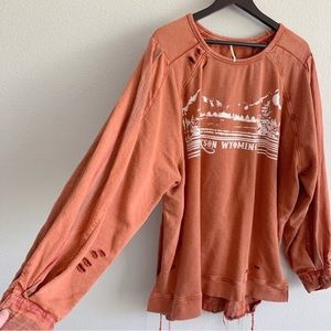 Free People Jackson Wyoming Terracotta Crew Neck Sweatshirt Distressed